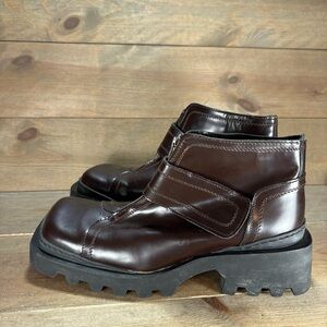 Debut womens size 42 shoes brown leather chunky y2k square toe slip on boots